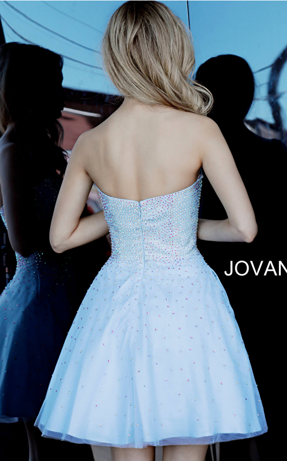 Jovani 2830 Light Blue Strapless Fit and Flare Cocktail Dress 